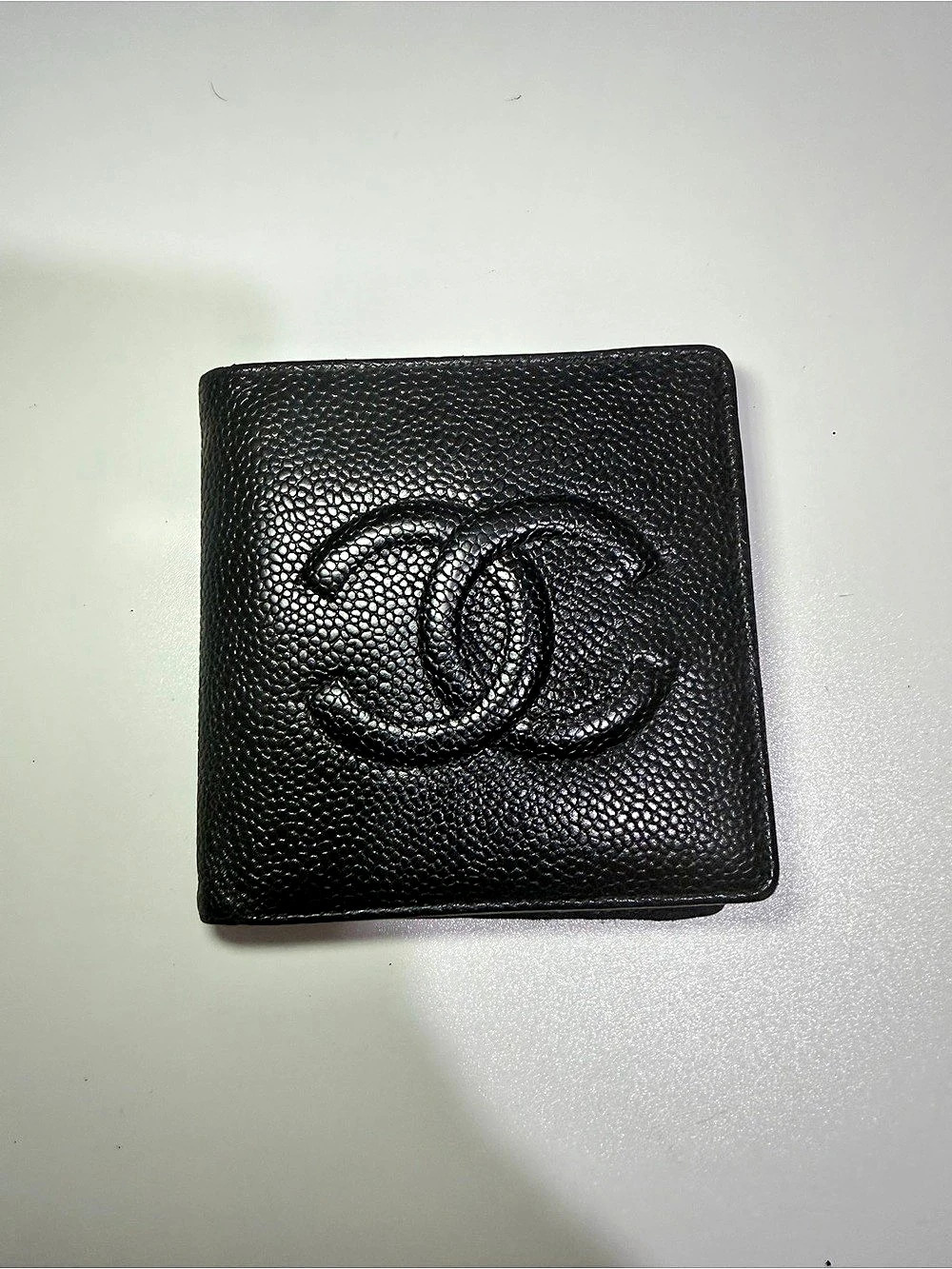 Vintage Chanel Black Caviar Leather Bifold Wallet Large CC Logo